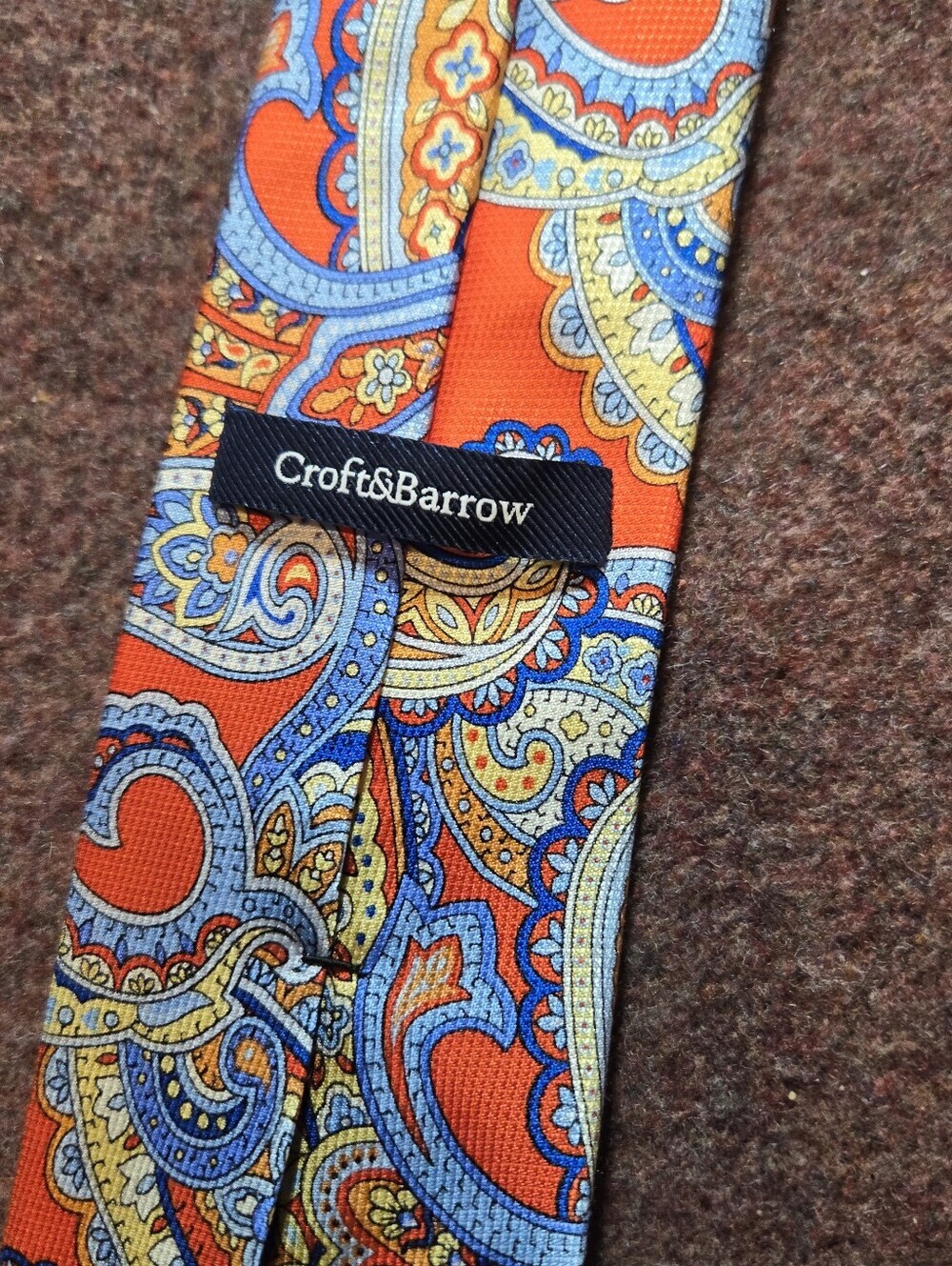 Croft And Barrow Silk Tie Lot Of 2 Paisley And Plaid Orange Pink Blue - Picture 4 of 6